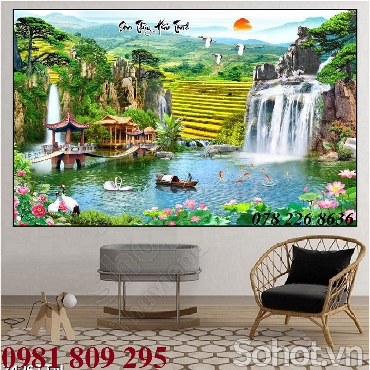 Gạch tranh ốp tường thác nước đẹp nhất