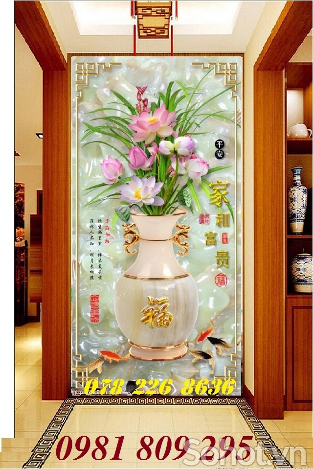 tranh gạch 3d bình hoa - gạch tranh ốp tường
