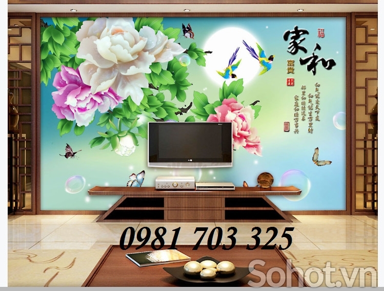 Gạch tranh hoa mẫu đơn 3d đẹp