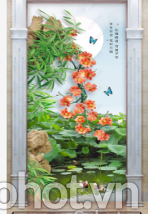 Tranh gạch ốp tường mẫu hoa sen - 655SK