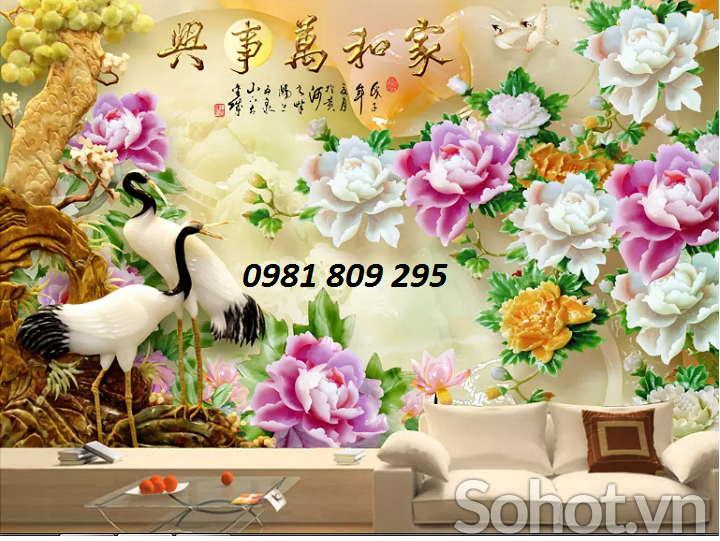 Tranh 3d hoa mẫu đơn , gạch 3d sứ ngọc