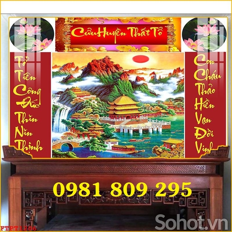 Mẫu tranh phòng thờ , gạch tranh 3d cửu huyền thất tổ