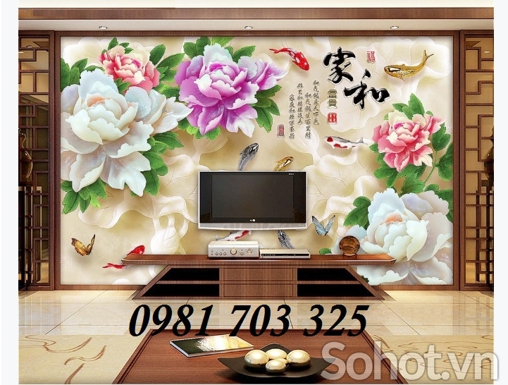 Gạch tranh hoa mẫu đơn 3d đẹp