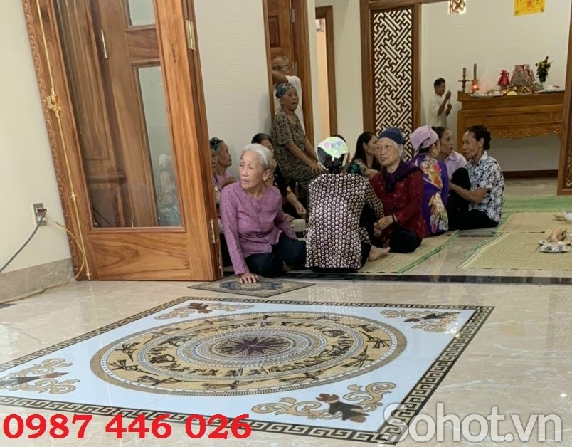 Gạch nền thảm hình vuông khắc vàng HP073