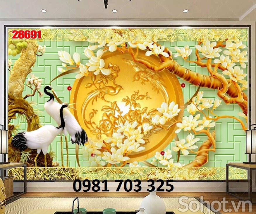 Gạch tranh 3D- tranh chim hạc