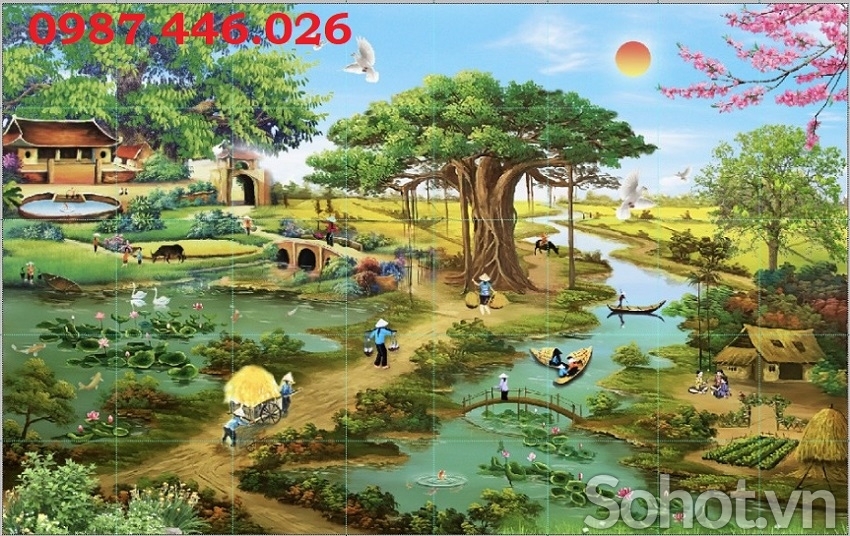 Tranh gạch men làng quê HP8733