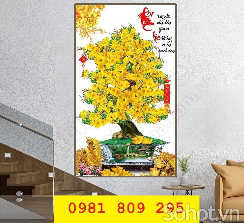 Tranh gạch 3d  hoa mai vàng đẹp