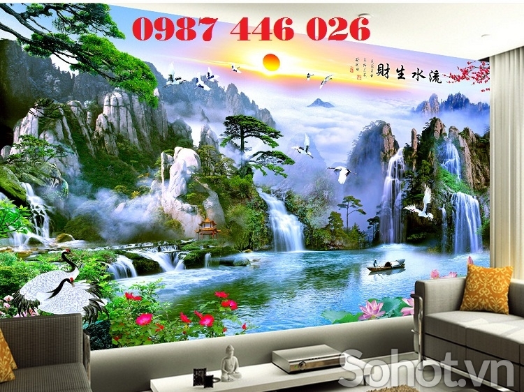 Gạch 3d tranh thác nước ốp tường