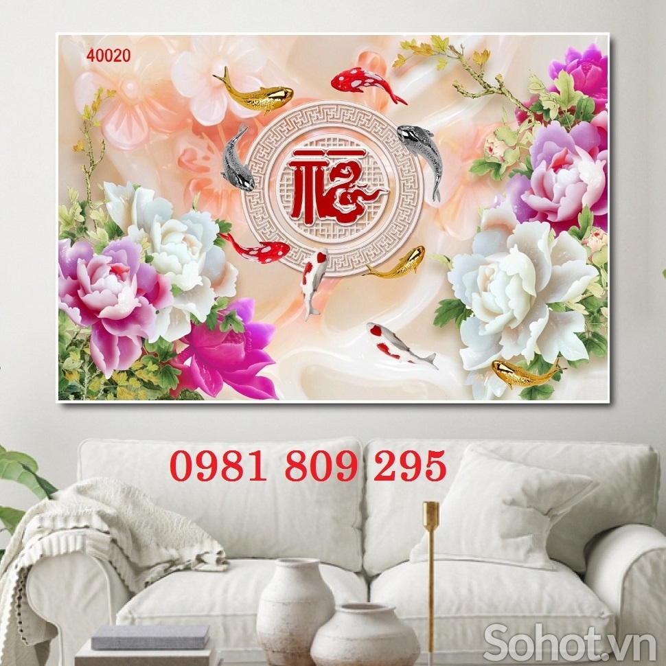 gạch tranh - tranh 3d hoa mẫu đơn ốp tường
