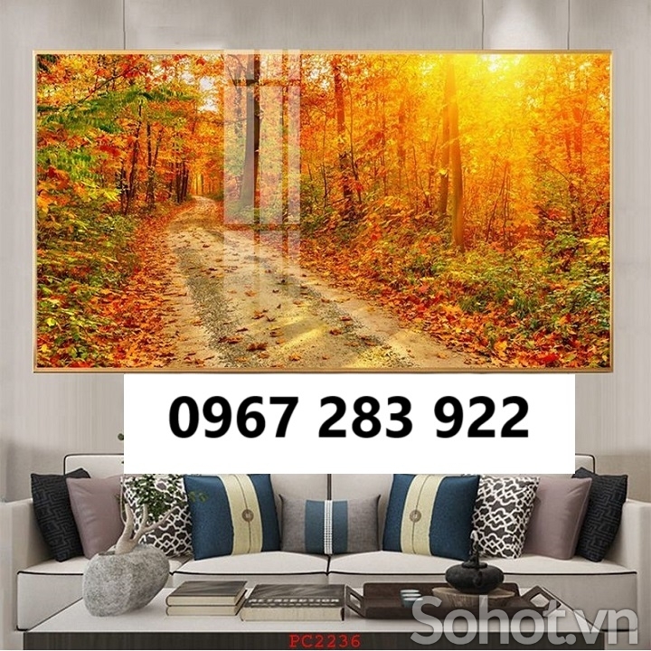 Gạch tranh 3d cảnh mùa thu lá vàng