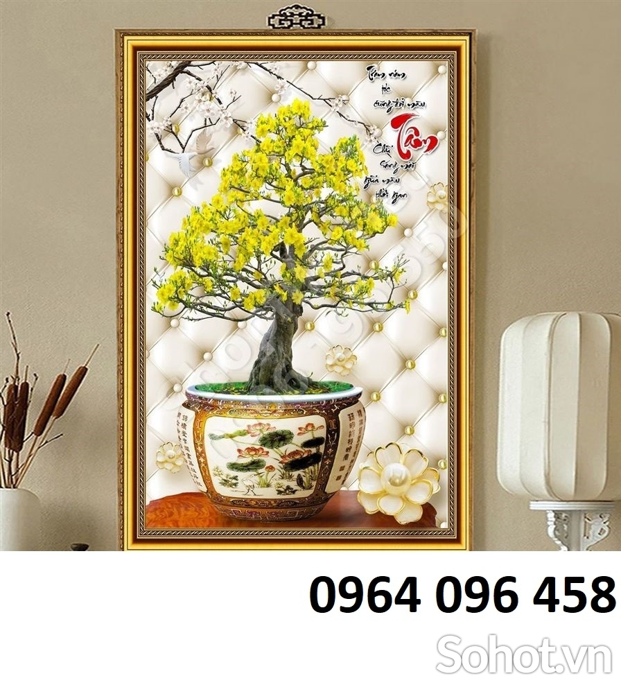 Tranh cây mai 3d - tranh gạch 3d cây mai - BC4