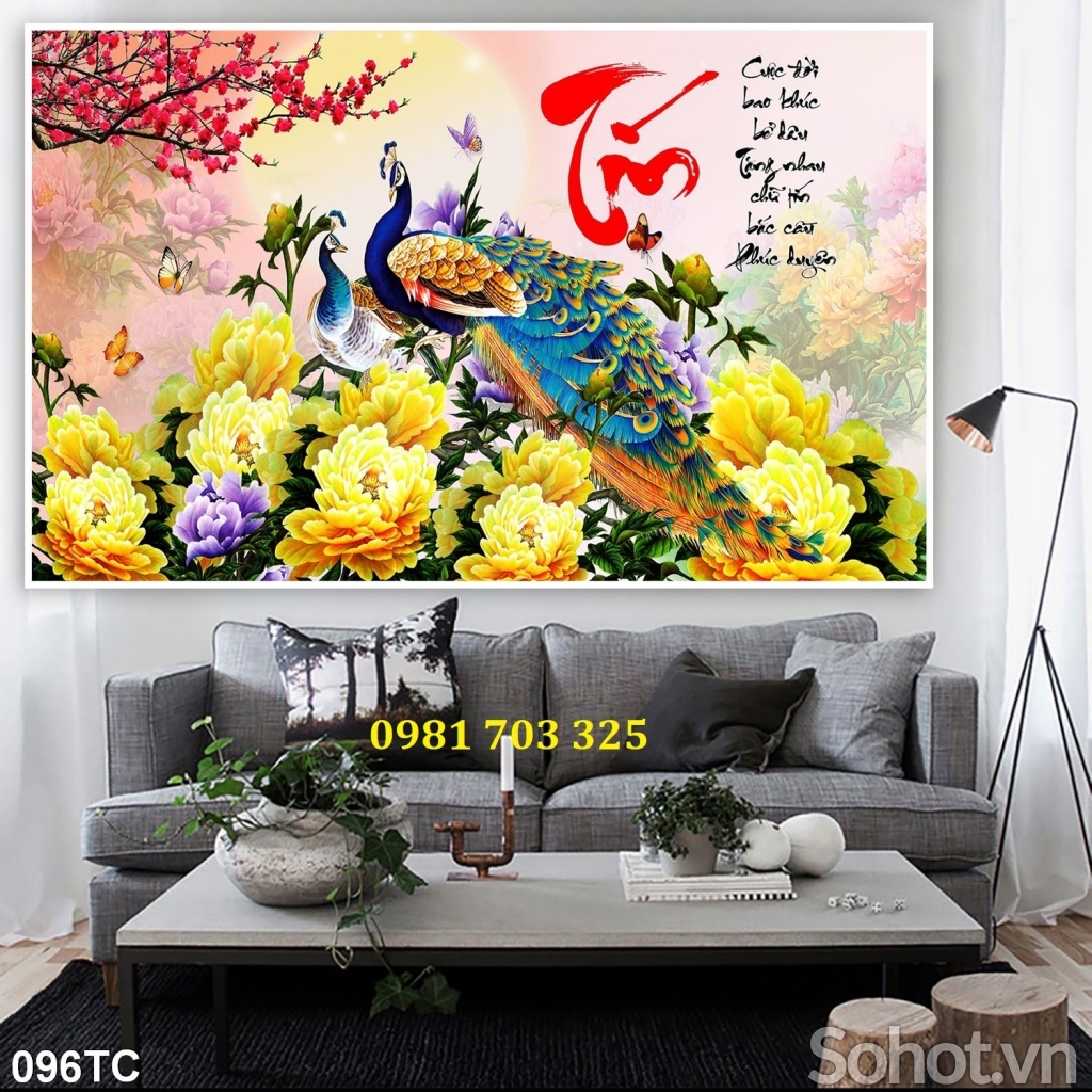 Tranh gạch chim công 3D trang trí