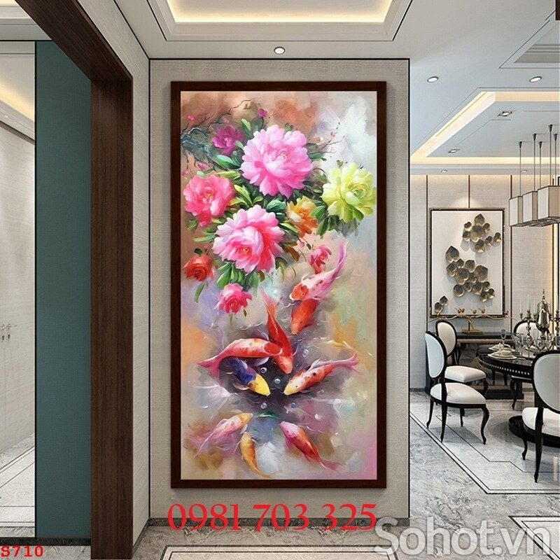 Tranh gạch cá chép hoa đẹp trang trí 3D