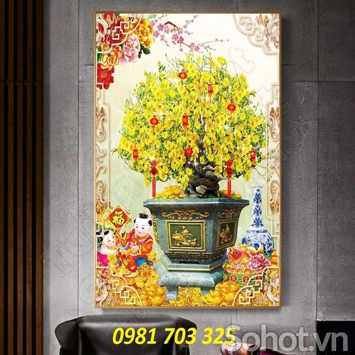 Tranh gạch 3d hoa mai trang trí