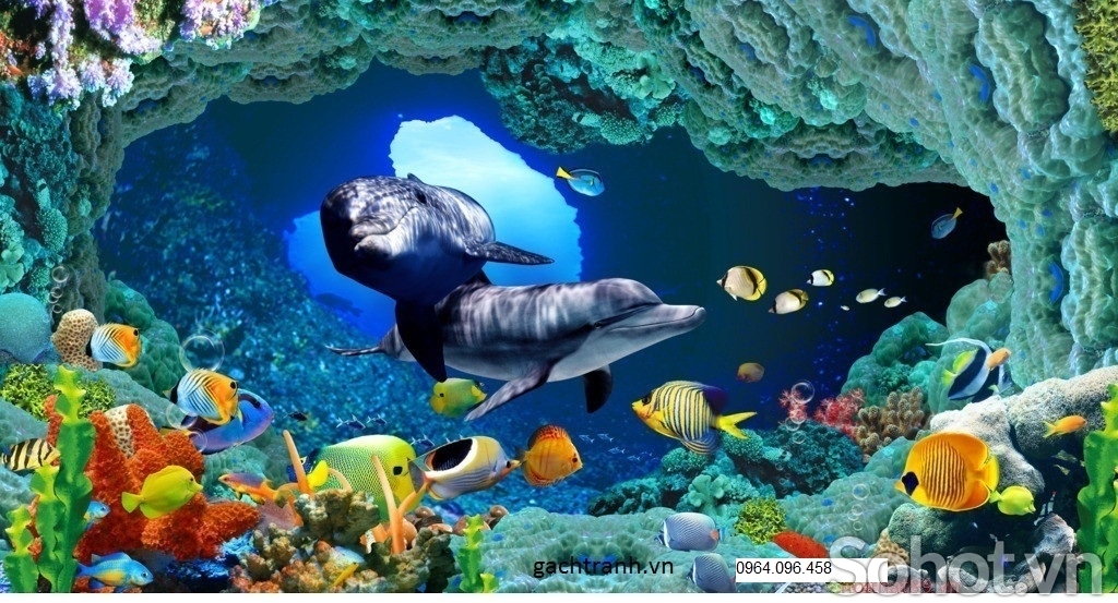 Tranh gạch cá heo 3d - GBNN95