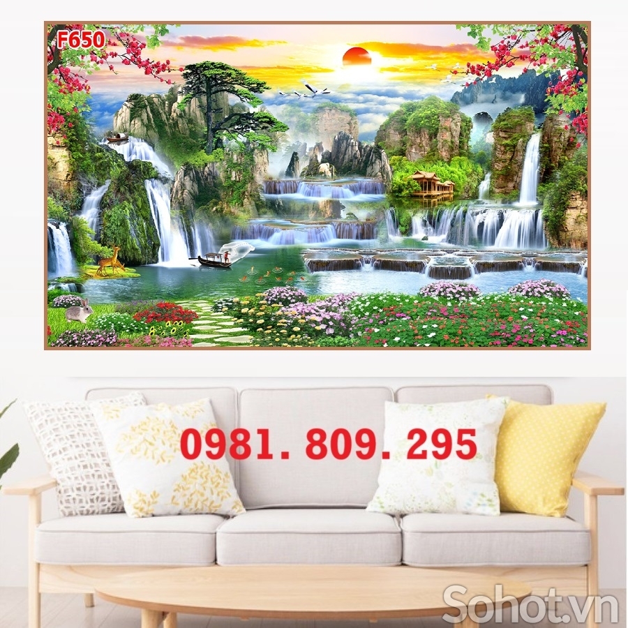 Tranh gạch ốp tường 3d phong cảnh mặt trời