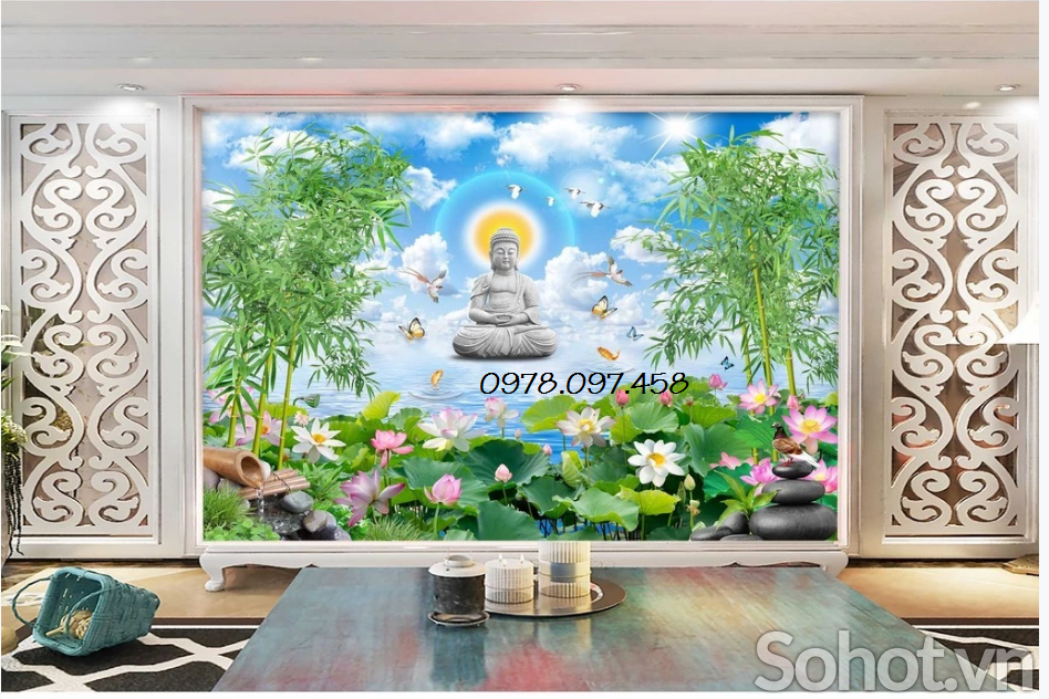 Gạch tranh phong cảnh vườn hoa trang trí phòng khách