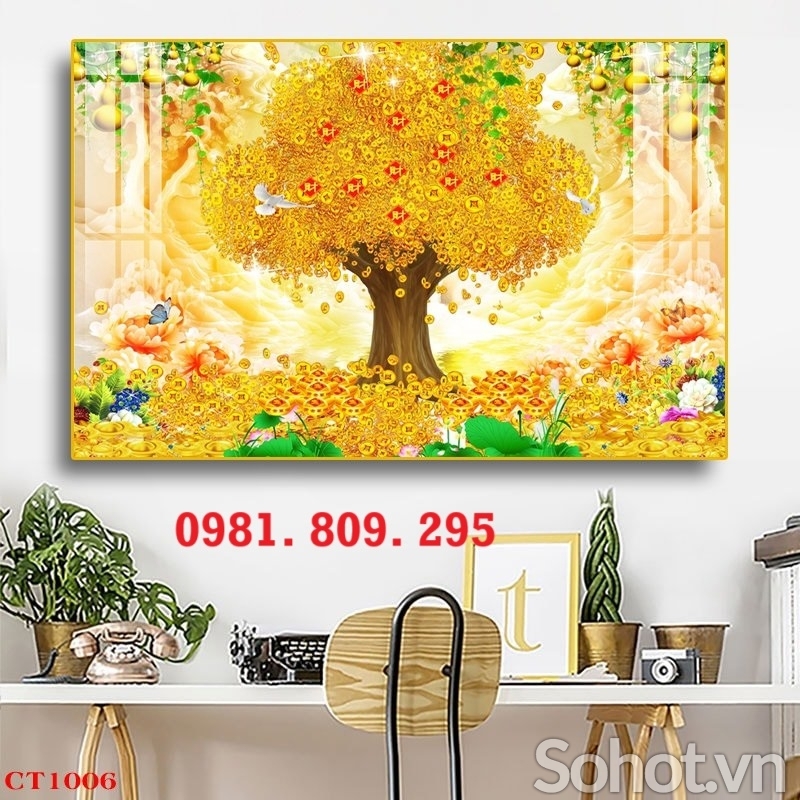 Tranh gạch men cây kim tiền