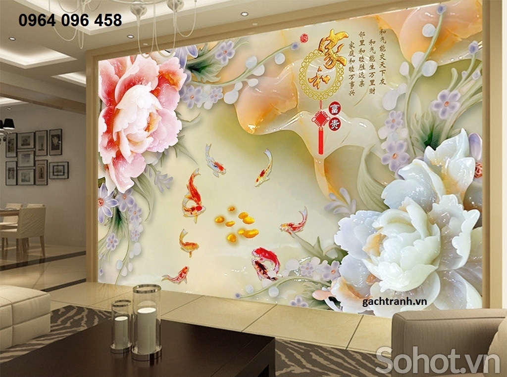 gạch tranh cá chép 3d - NN43