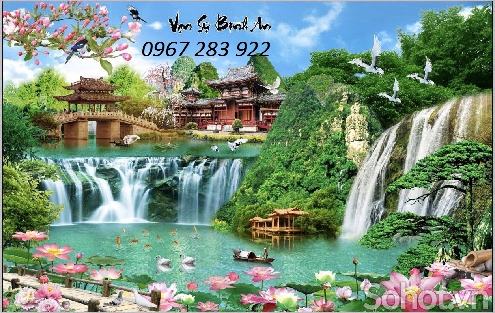 Tranh tường hoa sen trang trí sang trọng