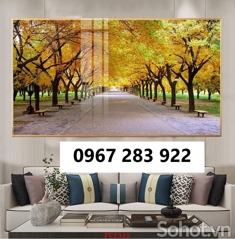 Gạch tranh 3d cảnh mùa thu lá vàng