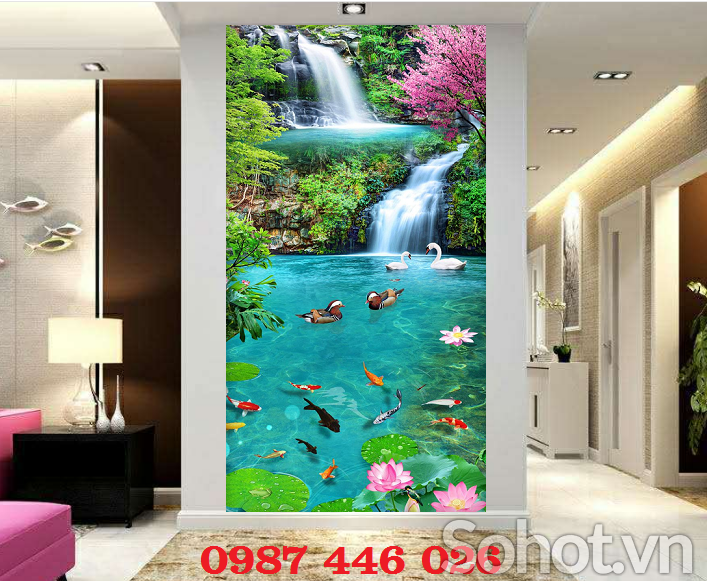 Gạch tường tranh thác nước 3d khổ đứng HP9734