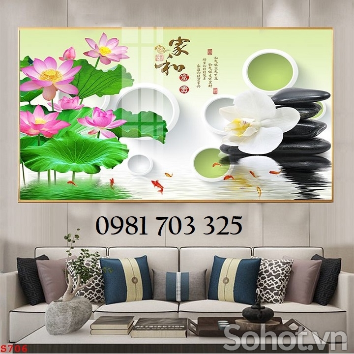 Tranh hoa sen, tranh gạch men 3D