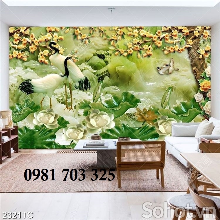 Gạch men tùng hạc dán tường phòng khách