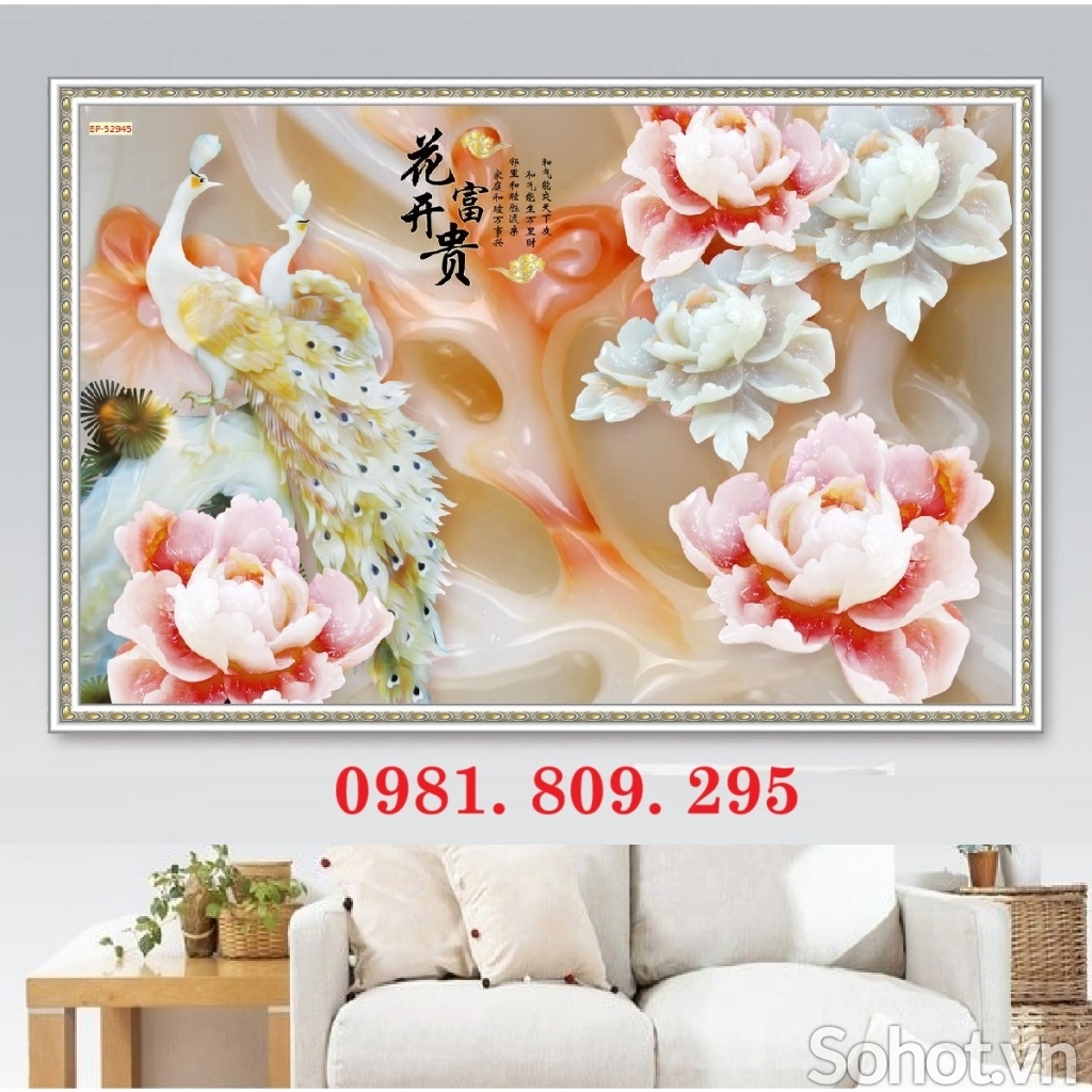 Gạch ốp tường , tranh gạch chim công vợ chồng