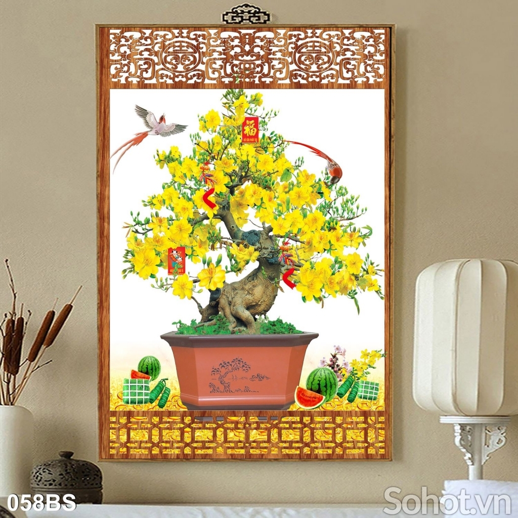 Bức tranh hoa mai vàng đón xuân .