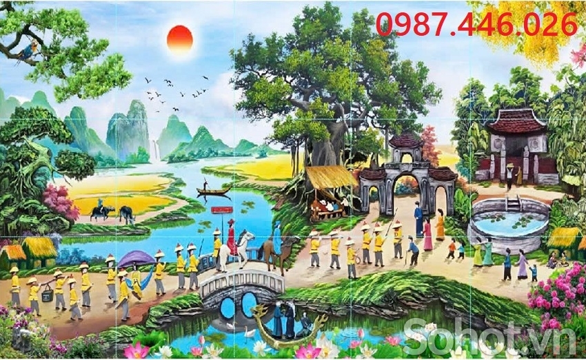 Gạch tranh làng quê đẹp 3d HP92732
