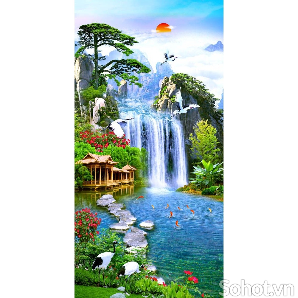 Tranh gạch 3d phong cảnh khổ đứng - 74XCC