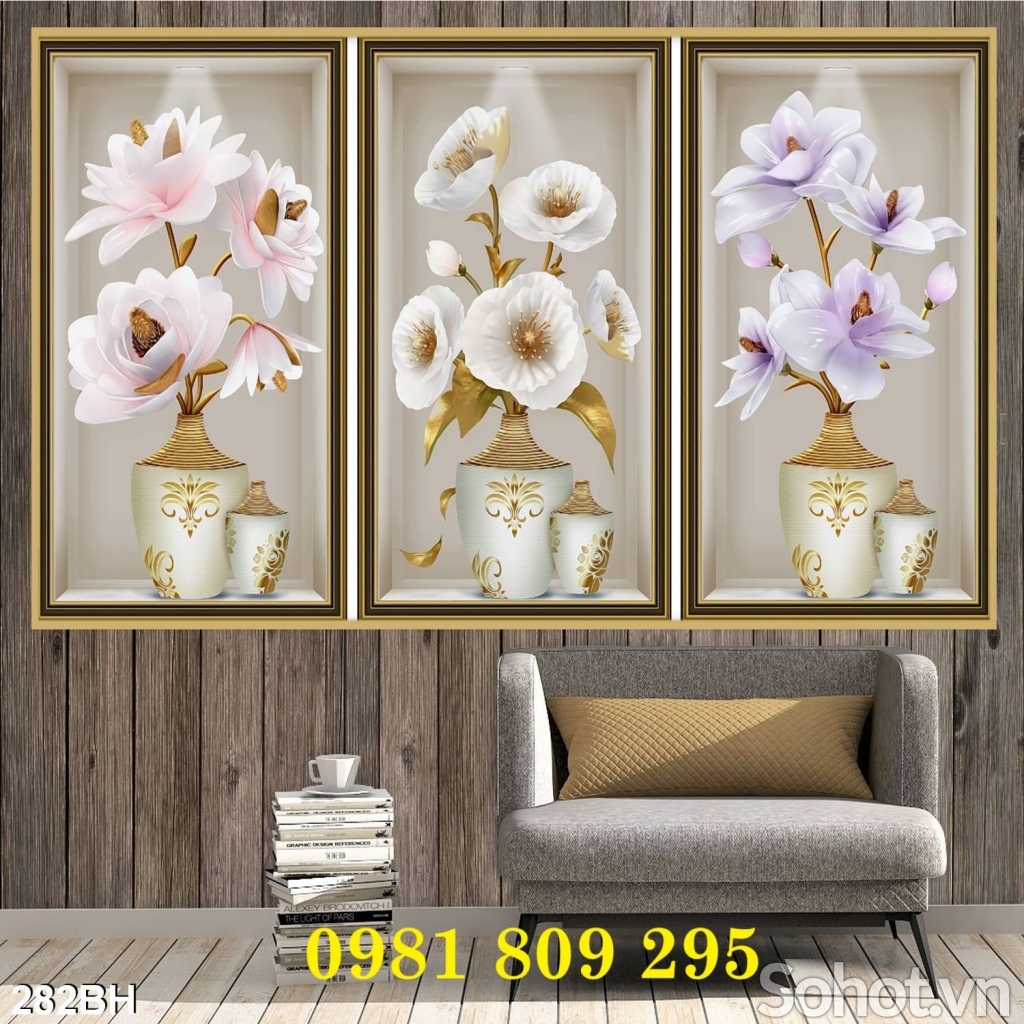 Tranh 3d bình hoa , gạch tranh 3d HN9838