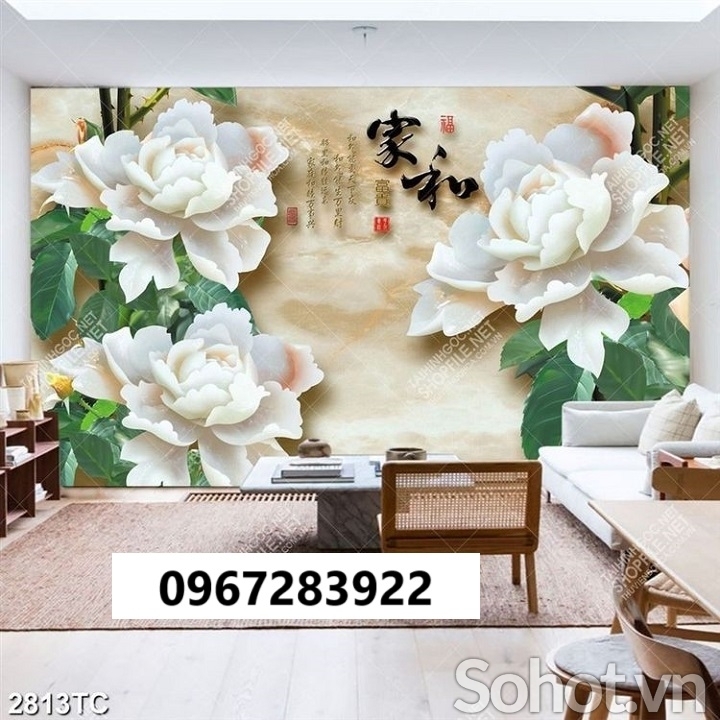 Tranh gạch 3d đẹp hoa mẫu đơn