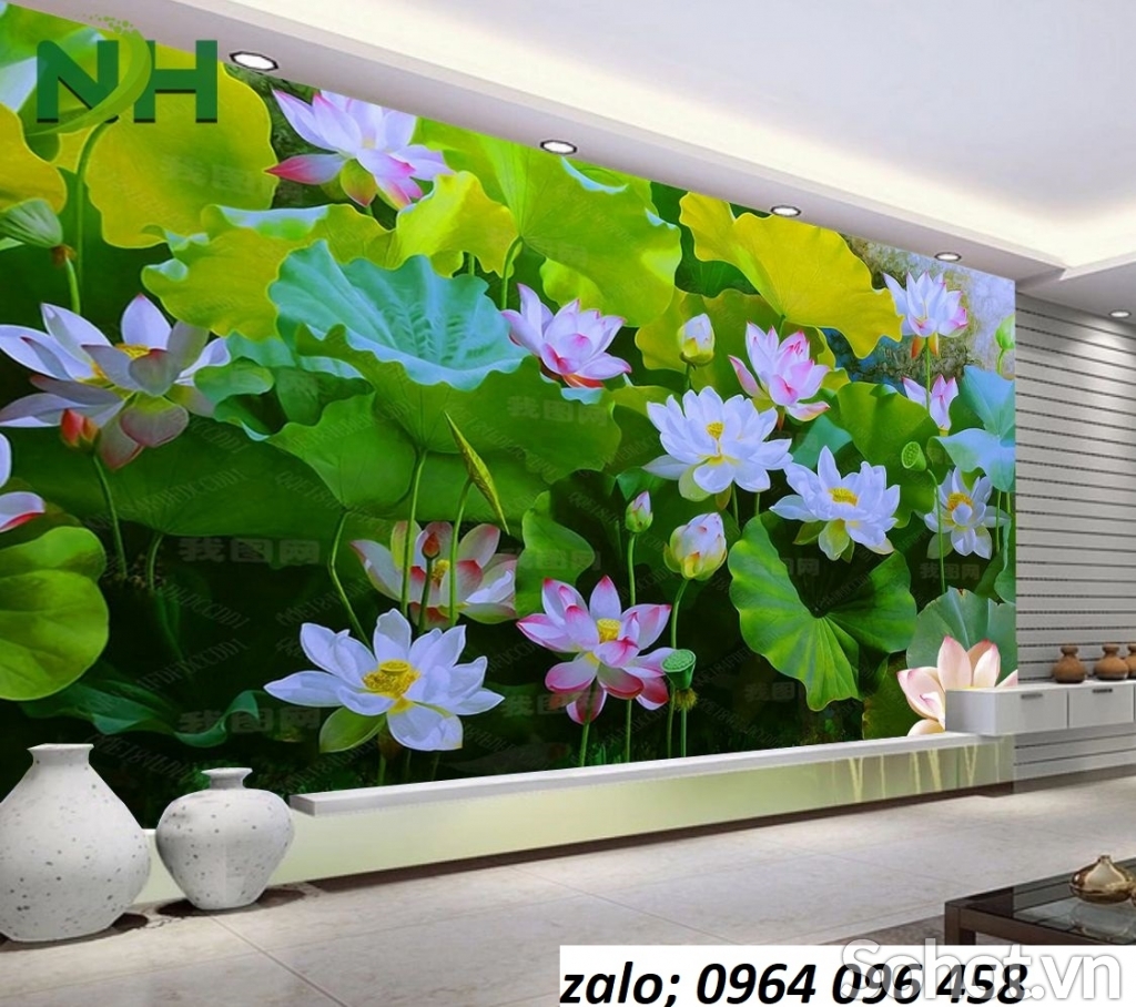 Tranh gạch 3d ốp tường tranh hoa sen - SKJM9