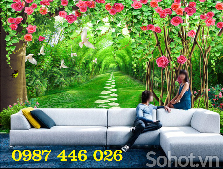 Gạch tranh giàn hoa 3d