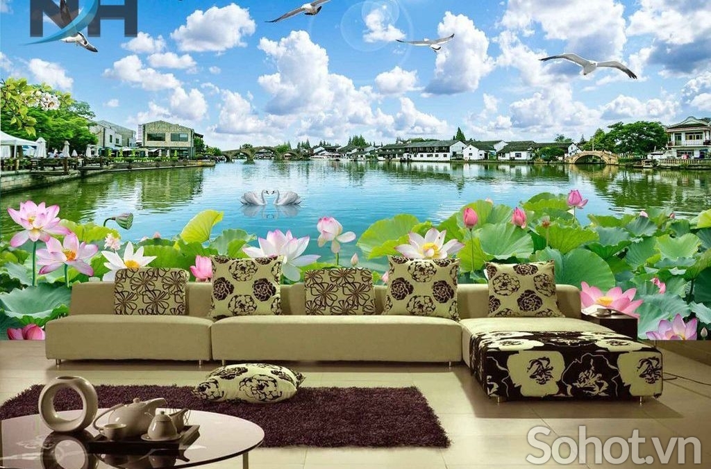 Tranh gạch ốp tường 3d hoa sen - 543XM