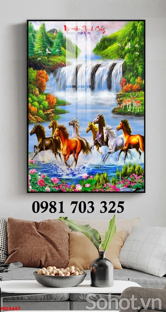 Gạch tranh phong thủy bát mã khổ đứng