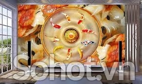 gạch tranh ốp tường cửu ngư quần hội - GCVC4