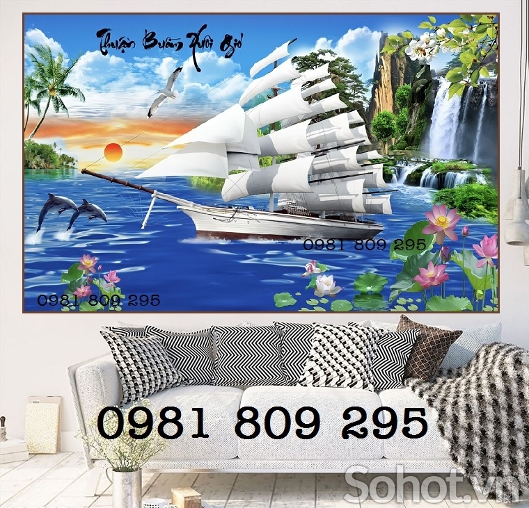 Tranh gạch trang trí thuyền buồm 3d