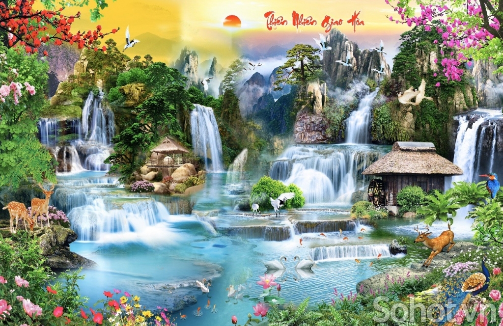 Gạch tranh thác nước-tranh 3D