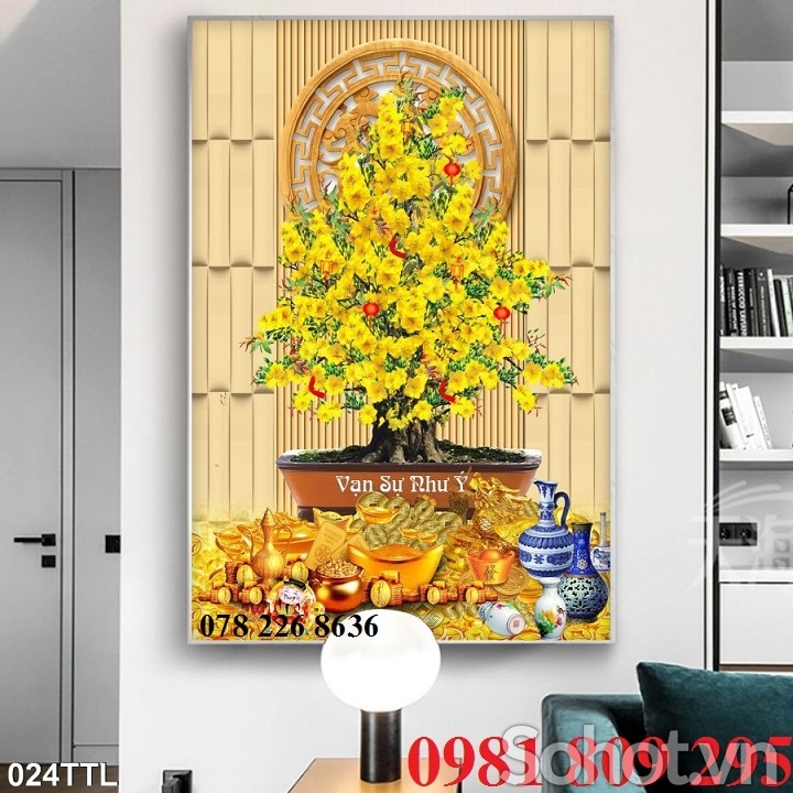 Tranh 3d hoa mai - tranh gạch 3d ốp tường