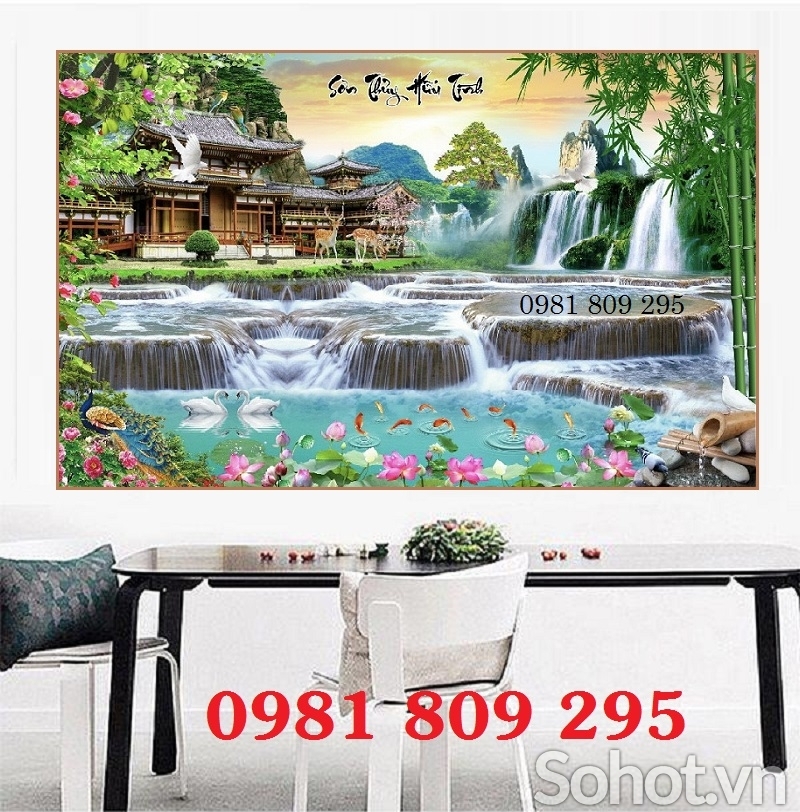 Gạch tranh ốp tường thác nước