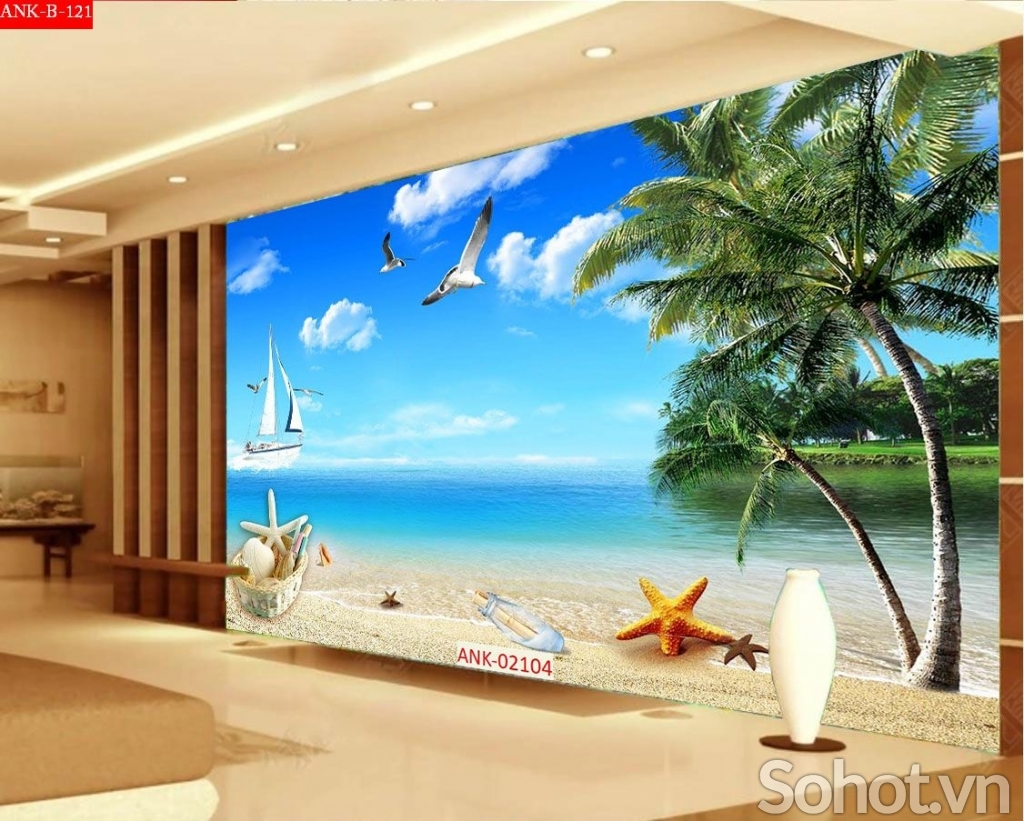 Tranh gạch 3d bờ biển cây dừa 655XP