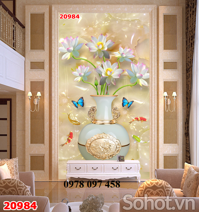 Gạch tranh dán tường họa tiết bình hoa