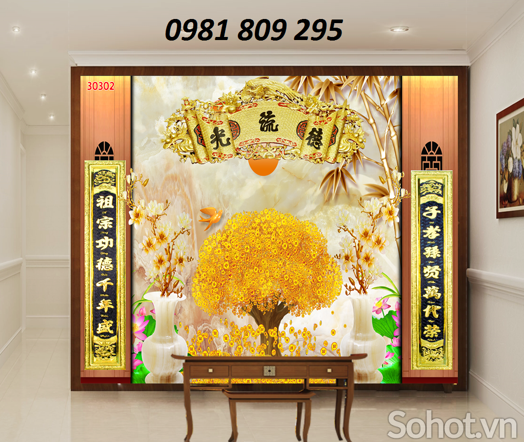 tranh gạch 3d hoa sen ốp phòng thờ