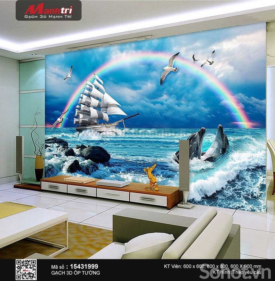 gạch tranh thuyền buồm trang trí phòng