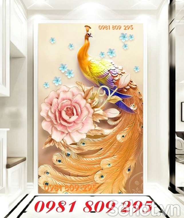 Tranh chim công khổ đứng, tranh gạch