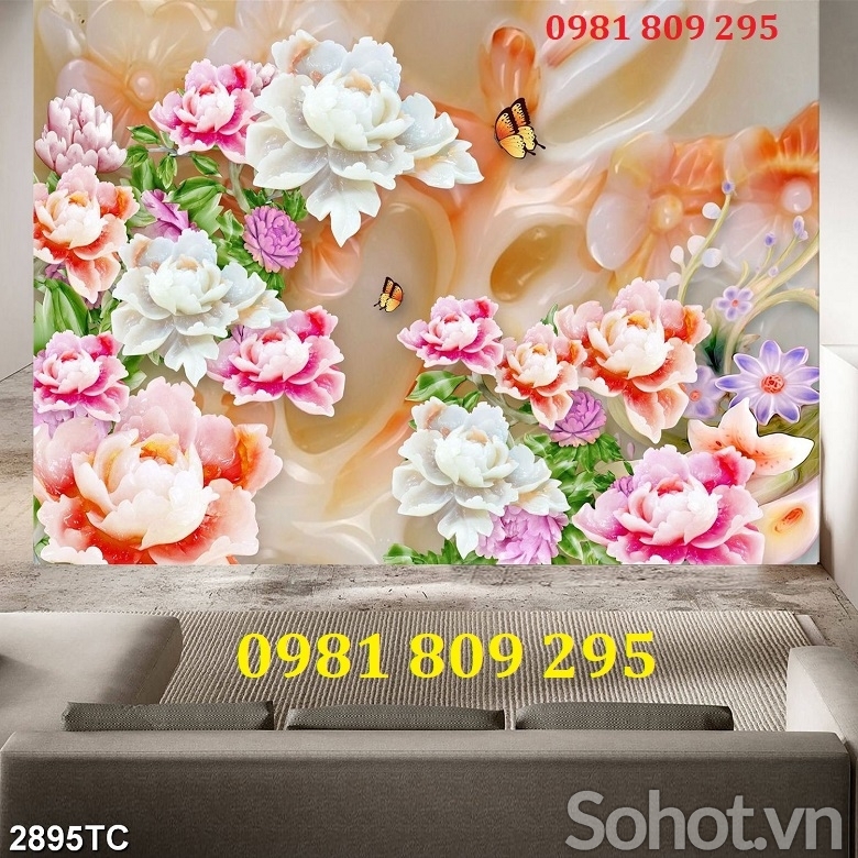 Mẫu gạch men ốp tường 3d hoa mẫu đơn