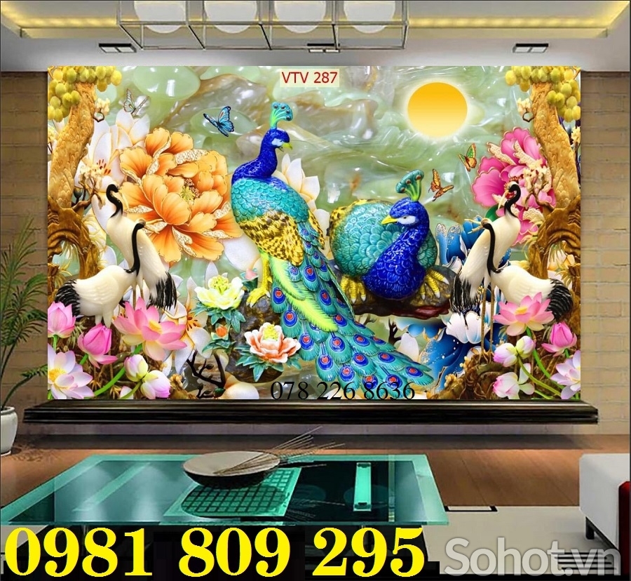 Tranh gạch 3d chim công - tranh sứ ngọc